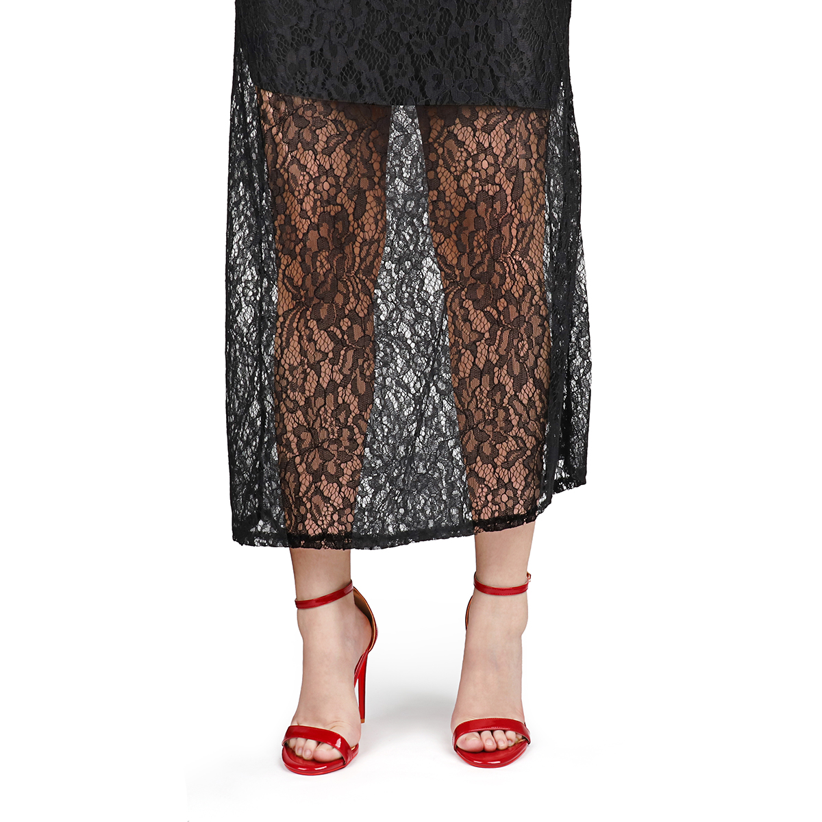 120mm Women's Pointed Toe Open Toe Ankle Strap Red Bottom Sandals Pumps Shoes-MERUMOTE