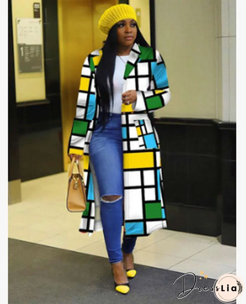 Plaid Print Full Sleeve High Street Long Coat