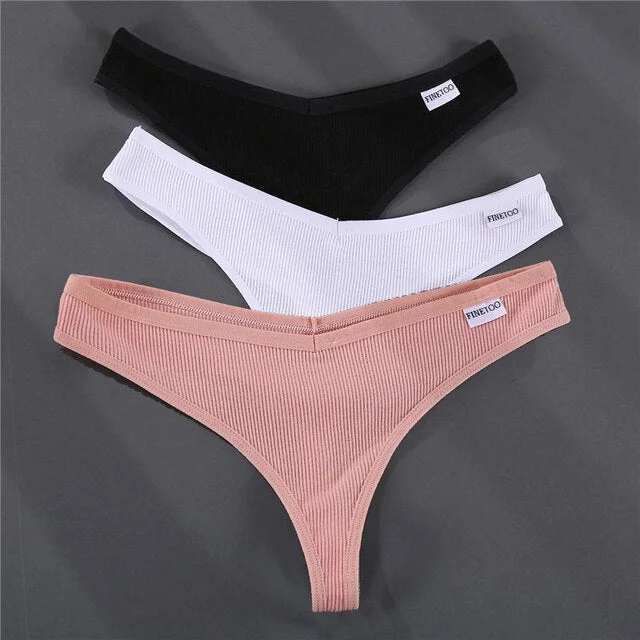 Women's Thong V Waist Design G-String Women's Panties Cotton Panties Female Underpants Solid Pantys Intimates Lingerie 3PCS/Set