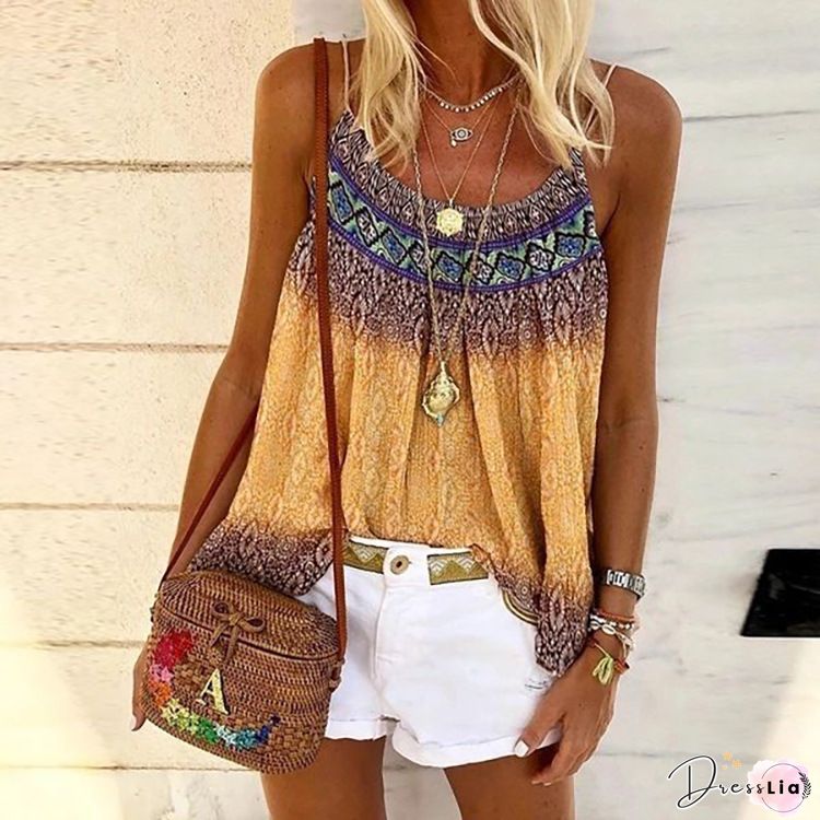 Summer Bohemian Casual Positioning Printed Camisole