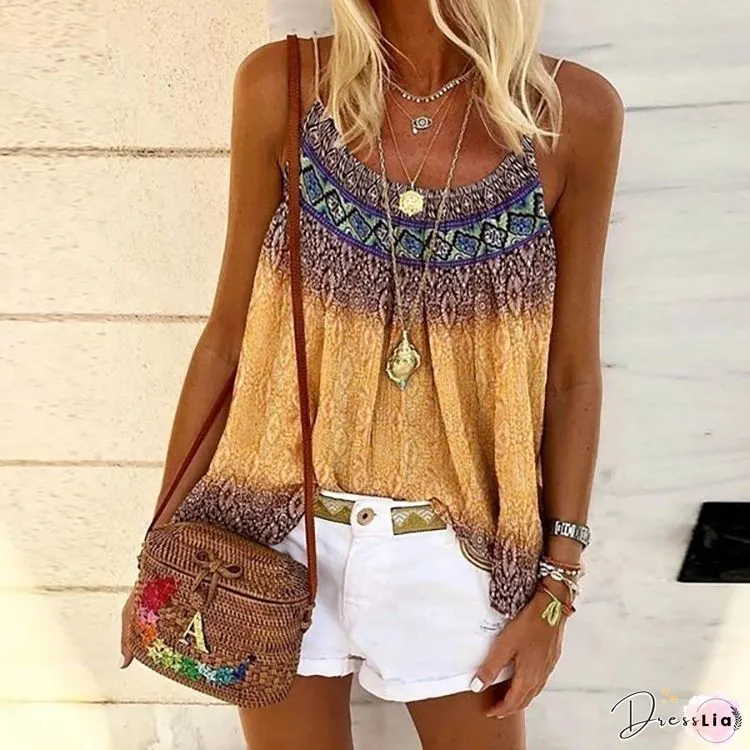 Summer Bohemian Casual Positioning Printed Camisole