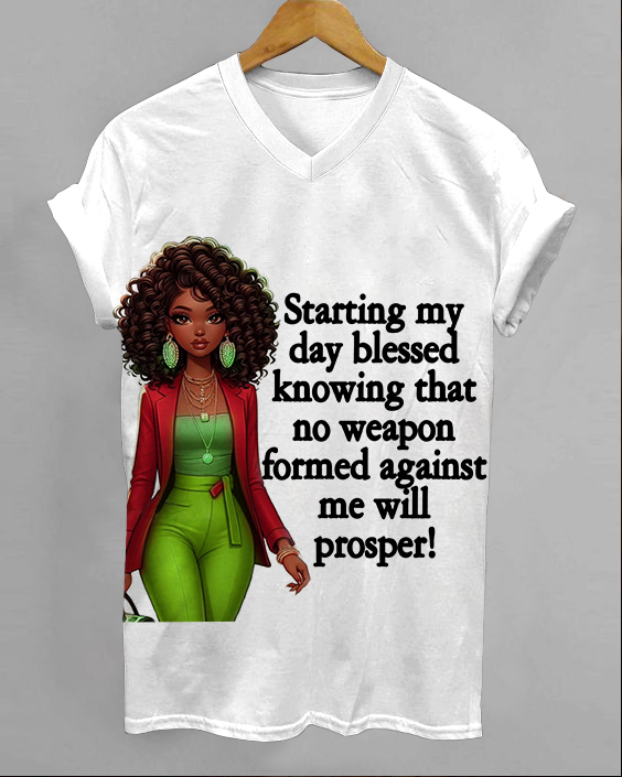 Starting My Day Blessed Unisex V-neck Short Sleeve Tshirt
