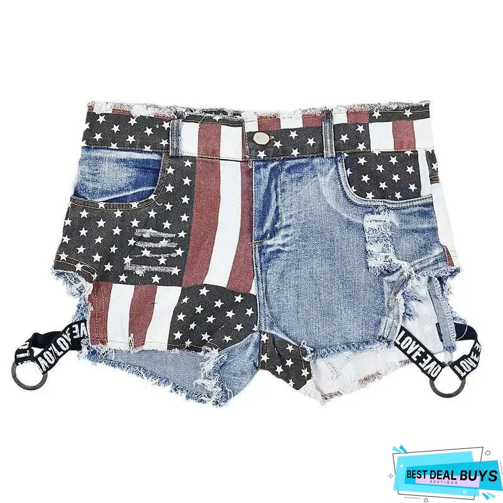 Distressed US Flag Denim Shorts