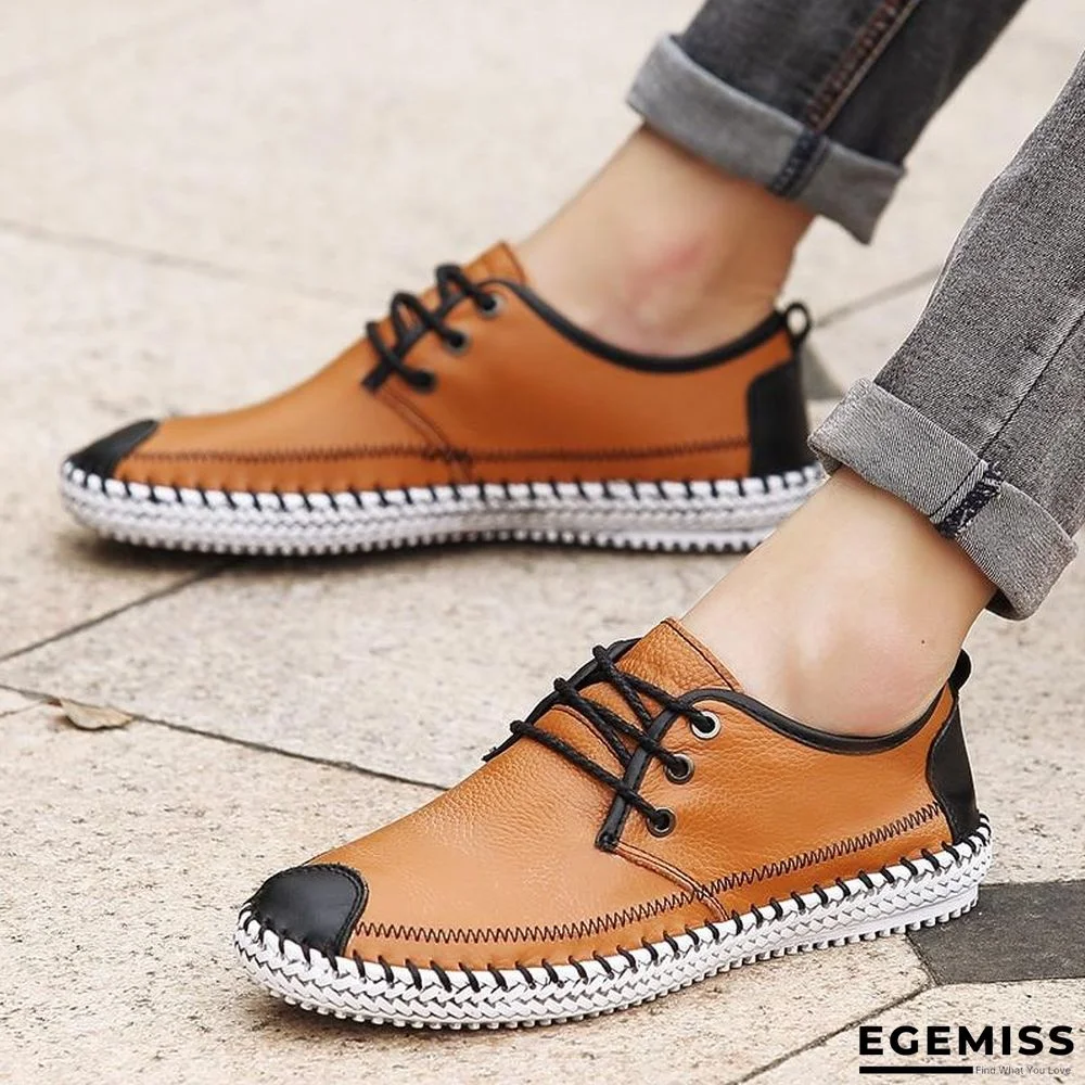 Men Breathable Comfortable Split Leather Men Loafers Flats Casual Shoes | EGEMISS