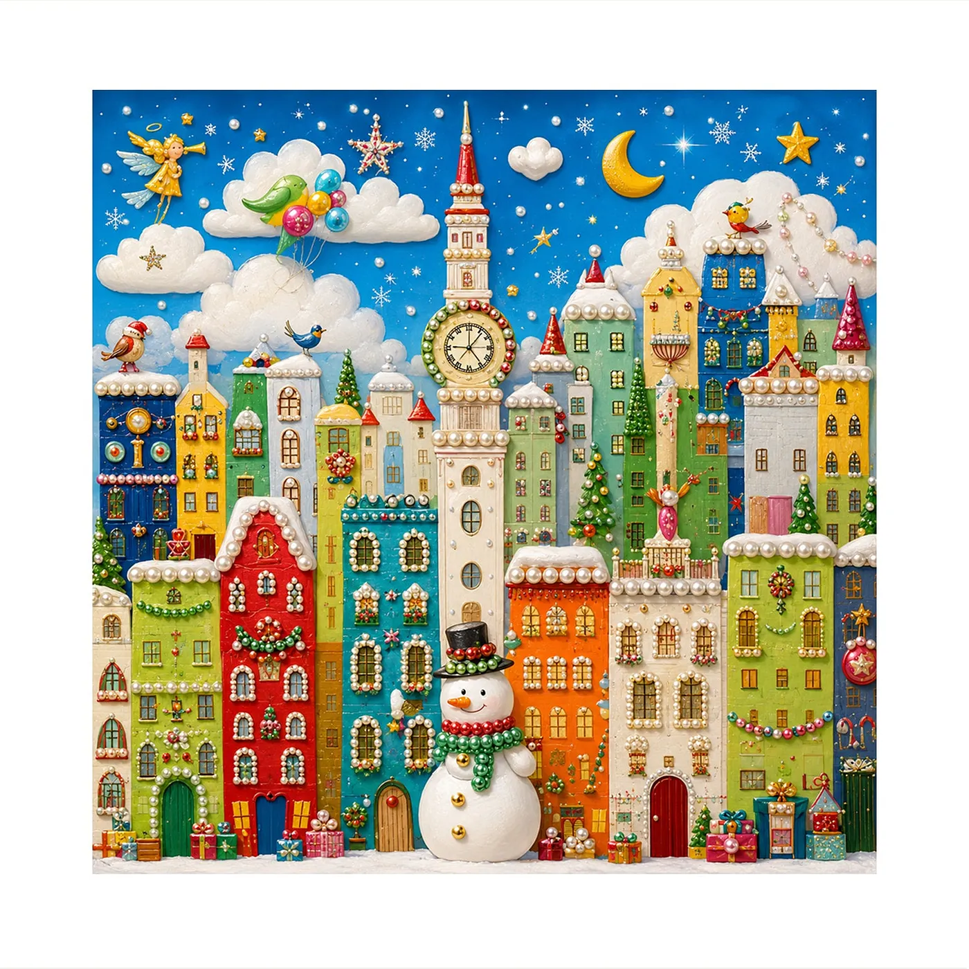 Colorful Christmas Village - Pearls Painting