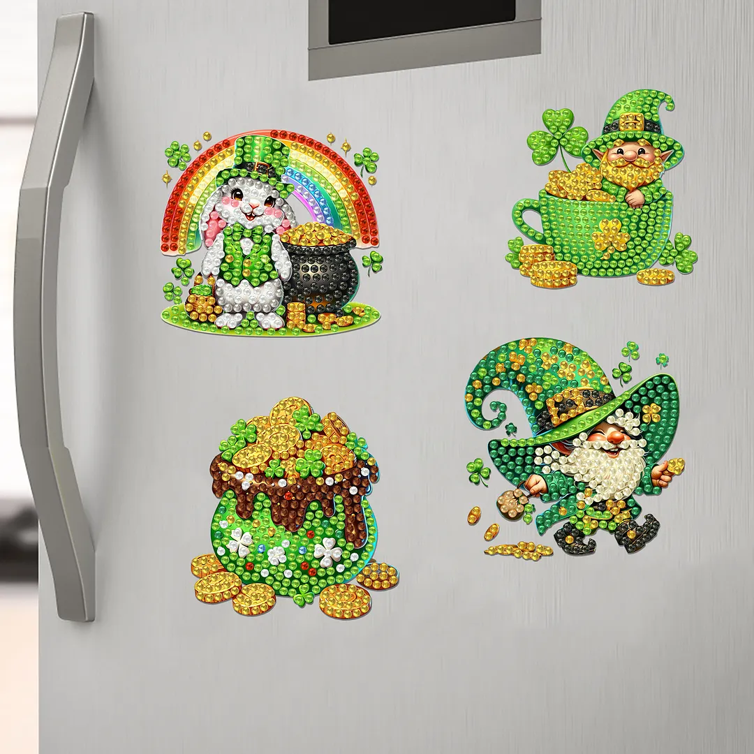 12Pcs Happy St Patricks Day DIY Diamond Art Fridge Magnet Refrigerator Sticker Diamond Art Stickers Refrigerator Painting Kits for Beginners Adults DIY Craft Gifts Home Decors