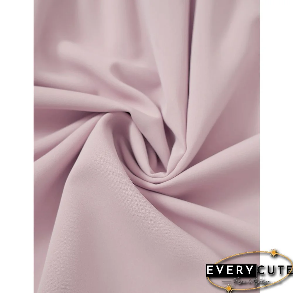 Light Pink Stand Neck Pleated Short Sleeve Dress