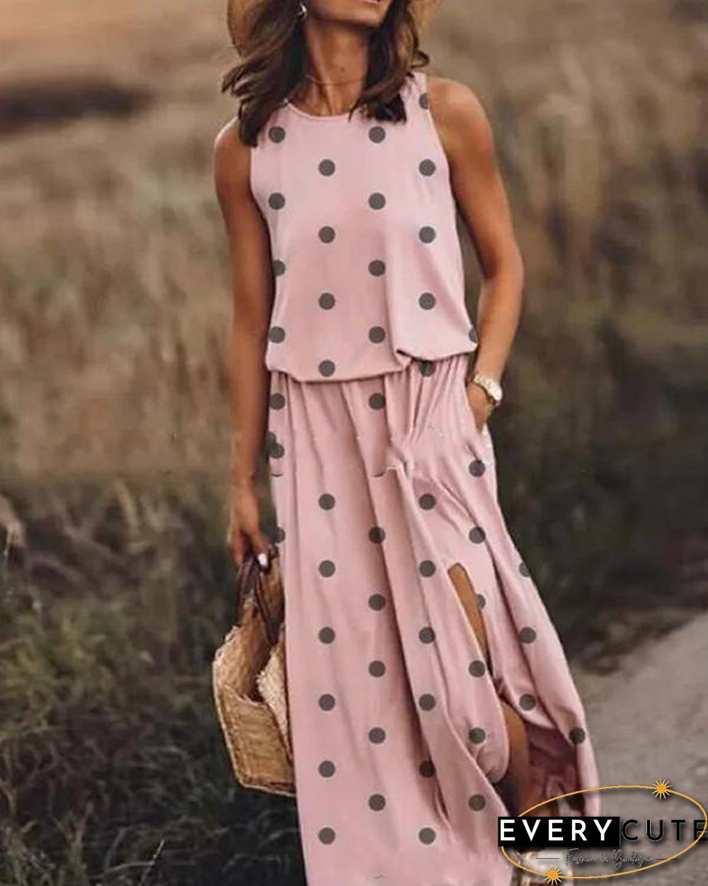 Print Sleeveless Round Neck Holiday Daily Fashion Maxi Dresses