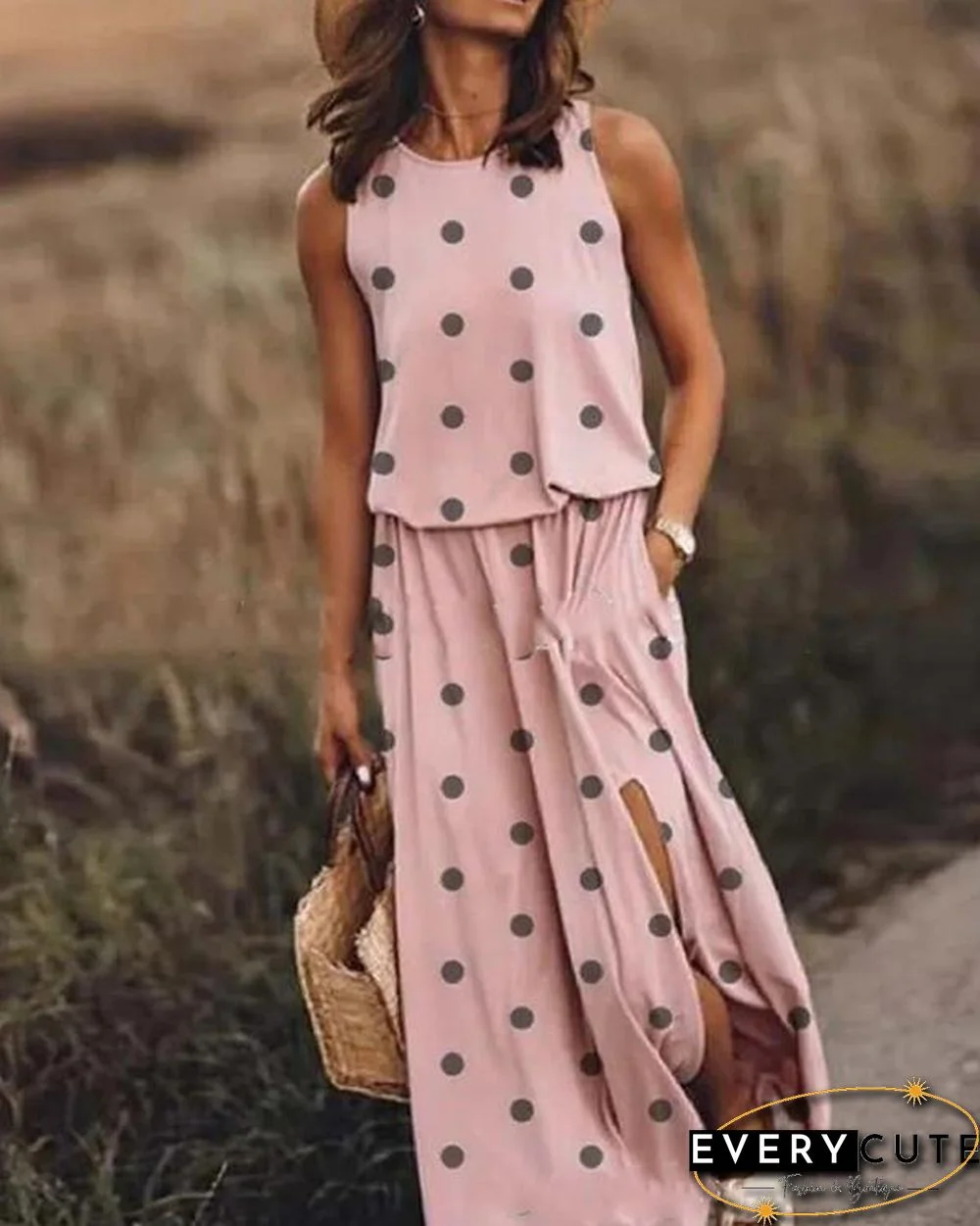 Print Sleeveless Round Neck Holiday Daily Fashion Maxi Dresses