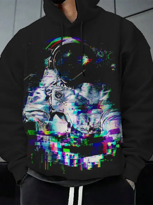 Men's Astronaut Pixel Art Print Casual Hoodie