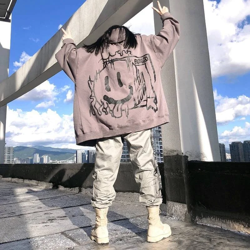 Korean Punk Hoodie Women Harajuku Smile Printed Hoodie Girl Funny Hip Hop Winter Tops Autumn Cool Jacket Streetwear Females