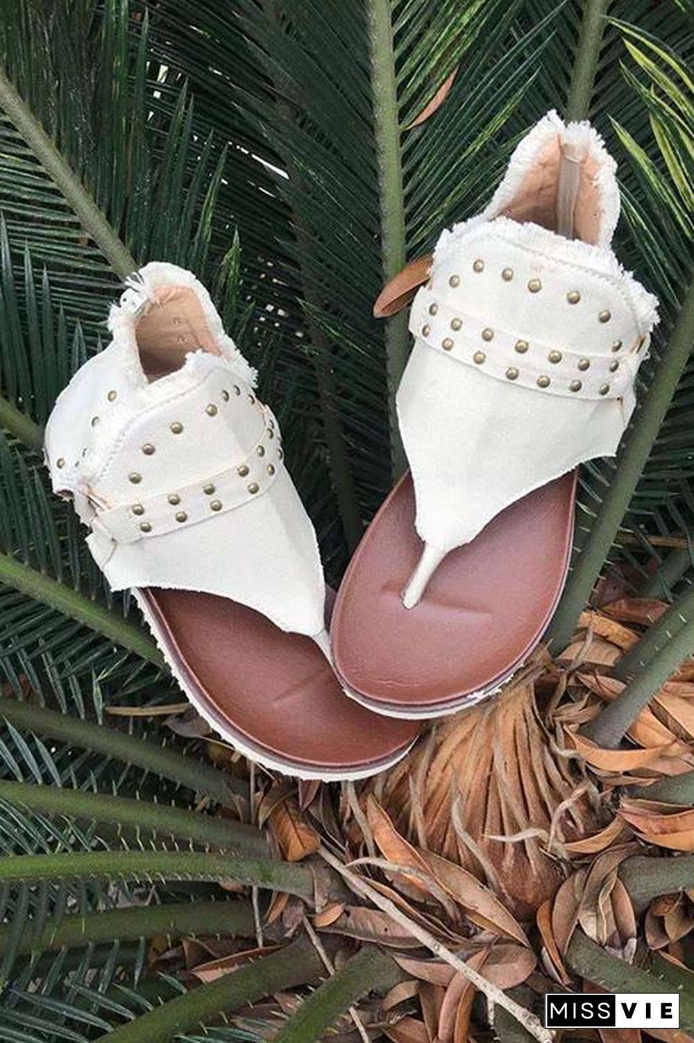 Buckle Flip-Flops Canvas Flat Heel Sandals
