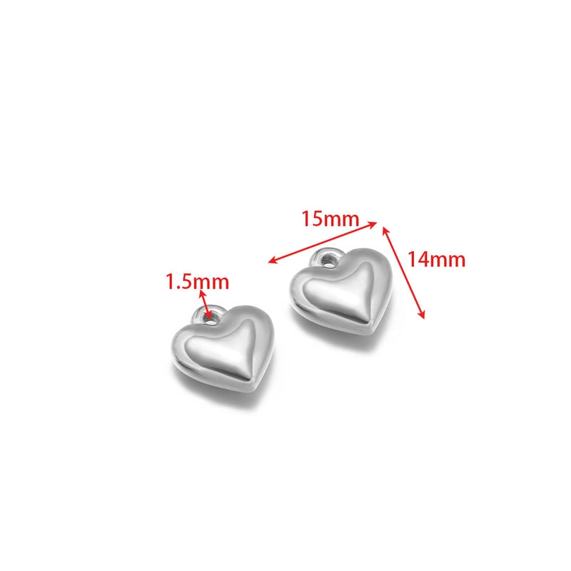 5 PCS/Package 14*17mm 304 Stainless Steel Heart Shape Pendant Jewelry Accessories