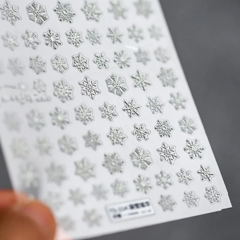5D Nail Art Stickers Christmas SnowFlake Snowman Deer Tree Design Three-dimensional Frosted Thin Relief Nail Art Charms Decor-Nail Inspo