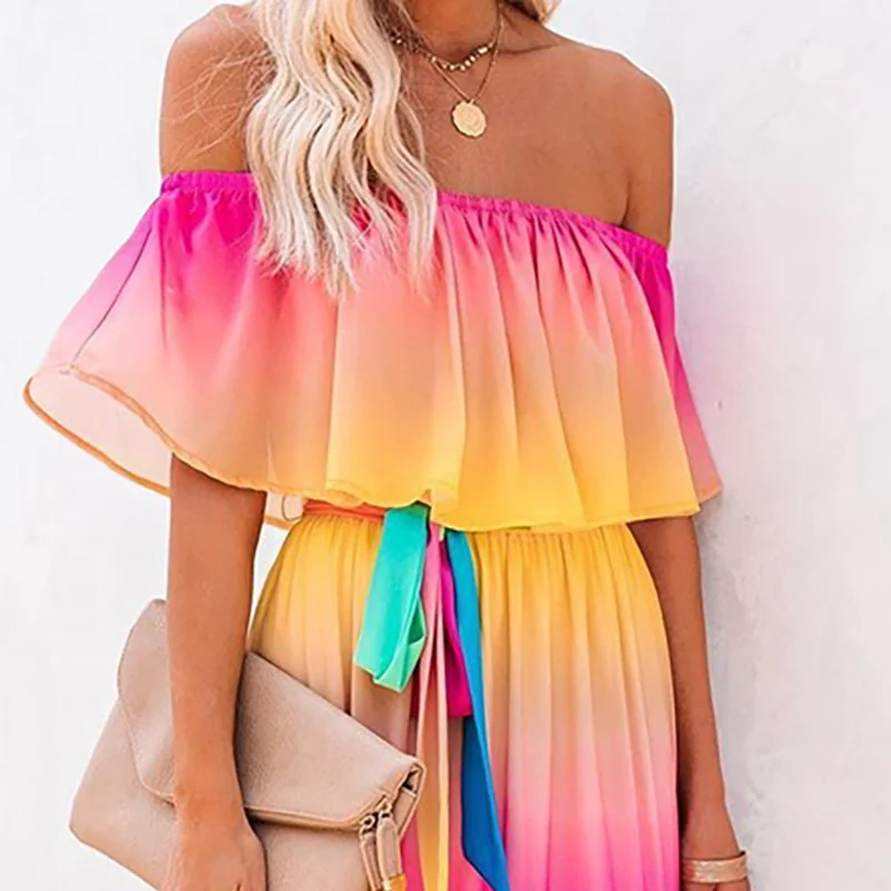 Uveng Uveng Summer New Rainbow Gradient Dress Ebay Collar Dress