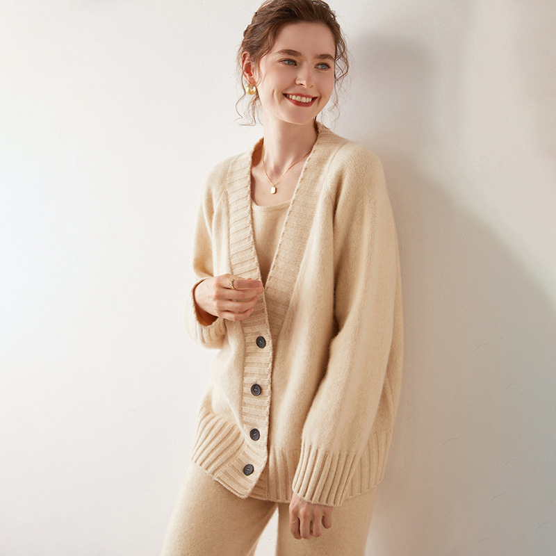 Shawl Collar Thickened Cashmere Cardigan For Women REAL SILK LIFE