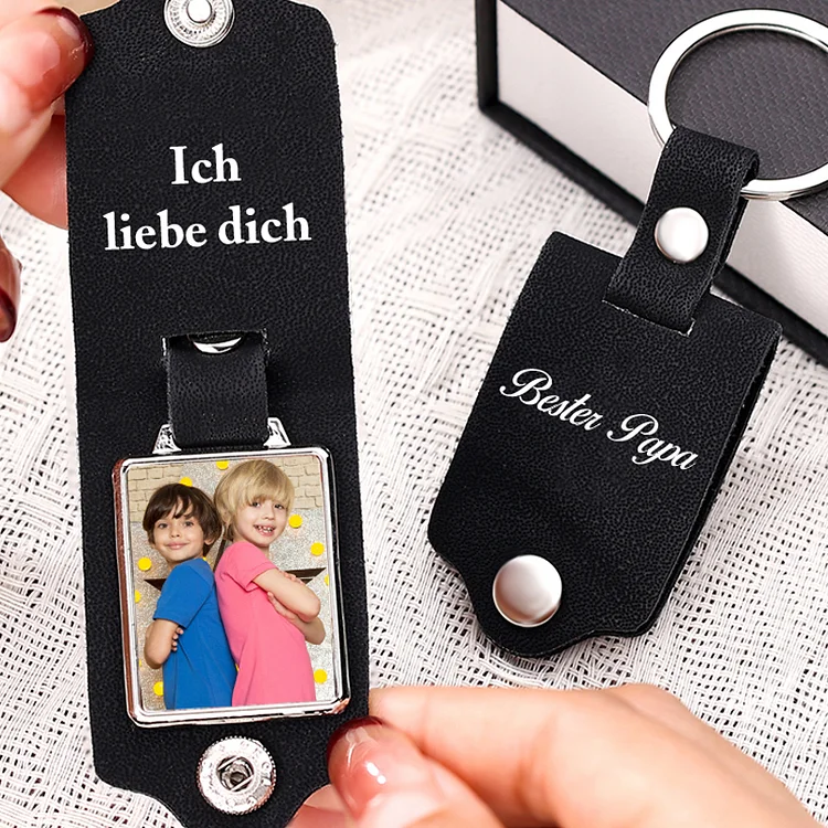 Kettenmachen Personalisierter Foto & Text Leder Schlüsselanhänger-Fahr Vorsichtig, ich brauche dich hier bei mir-Geschenk für Vater