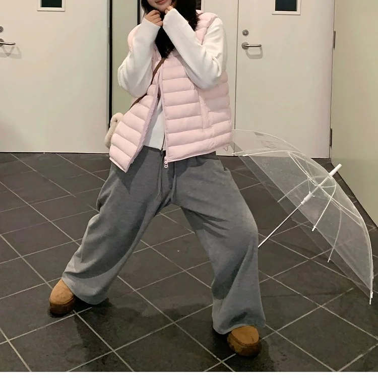 Sdrawing Sdrawing Winter New Fashion Casual Super Fire Age Reduction Ribs Simple Collar Pink Cotton Vest Woman