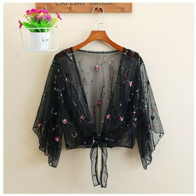 Womens Tops And Blouses Summer Floral Blouse Shirt Cardigan Thin Outwear Hollow Out Blouse Cover Up Blusas Femininas Elegante
