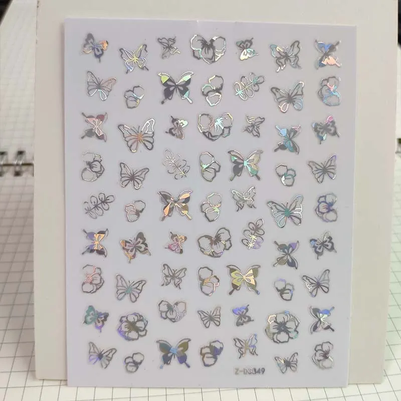1pc Holographic New Laser Butterfly Designs Nail Sticker Silver Adhensive Slider Decoration DIY Nail Art Stickers Manicure Decor-Nail Inspo