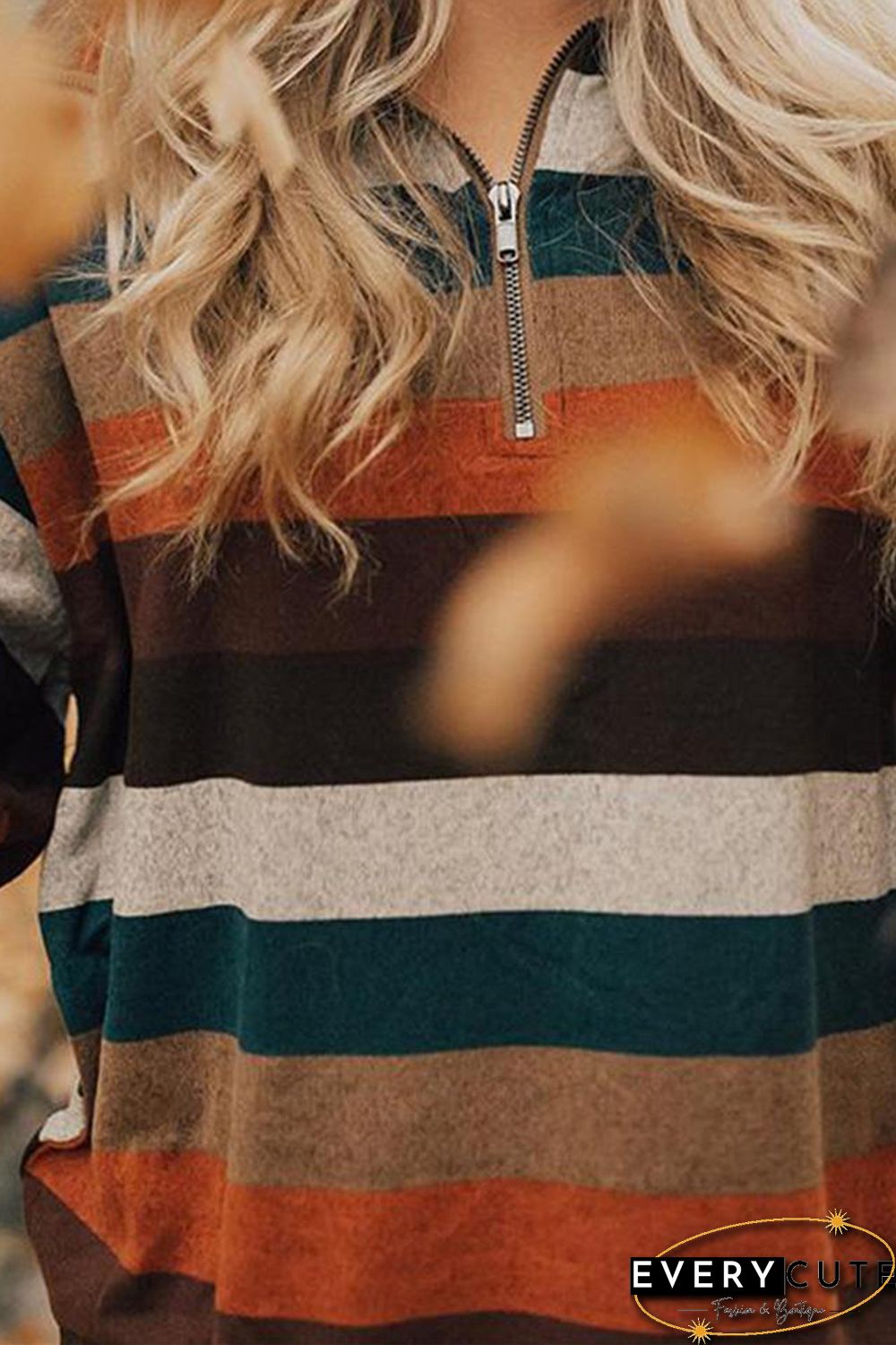 Multicolor Cotton Blend Color Block Casual Sweatshirt