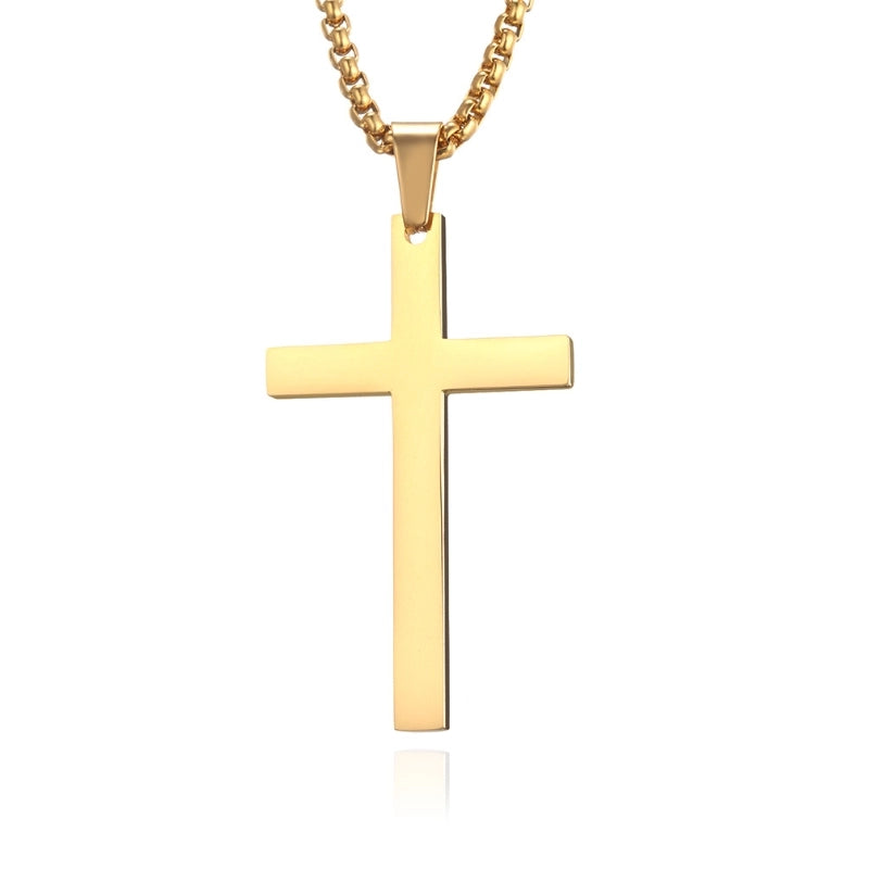 Style Stainless Steel Mirror Bright Plated 18K Gold Simple Cross Men's Pendant Source Manufacturers