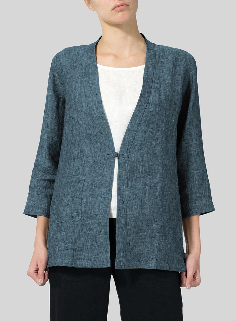 Cotton And Linen Waist Slim Fashion Mid-Length Coat