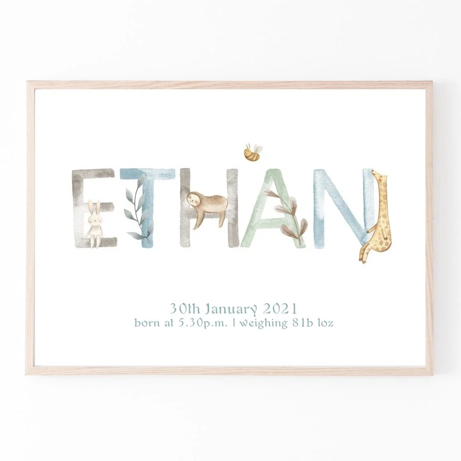 Personalized Poster Baby Name Custom Canvas Painting Nursery Print Pictures Newborn date of birth Wall Art for Baby Rooms Decor