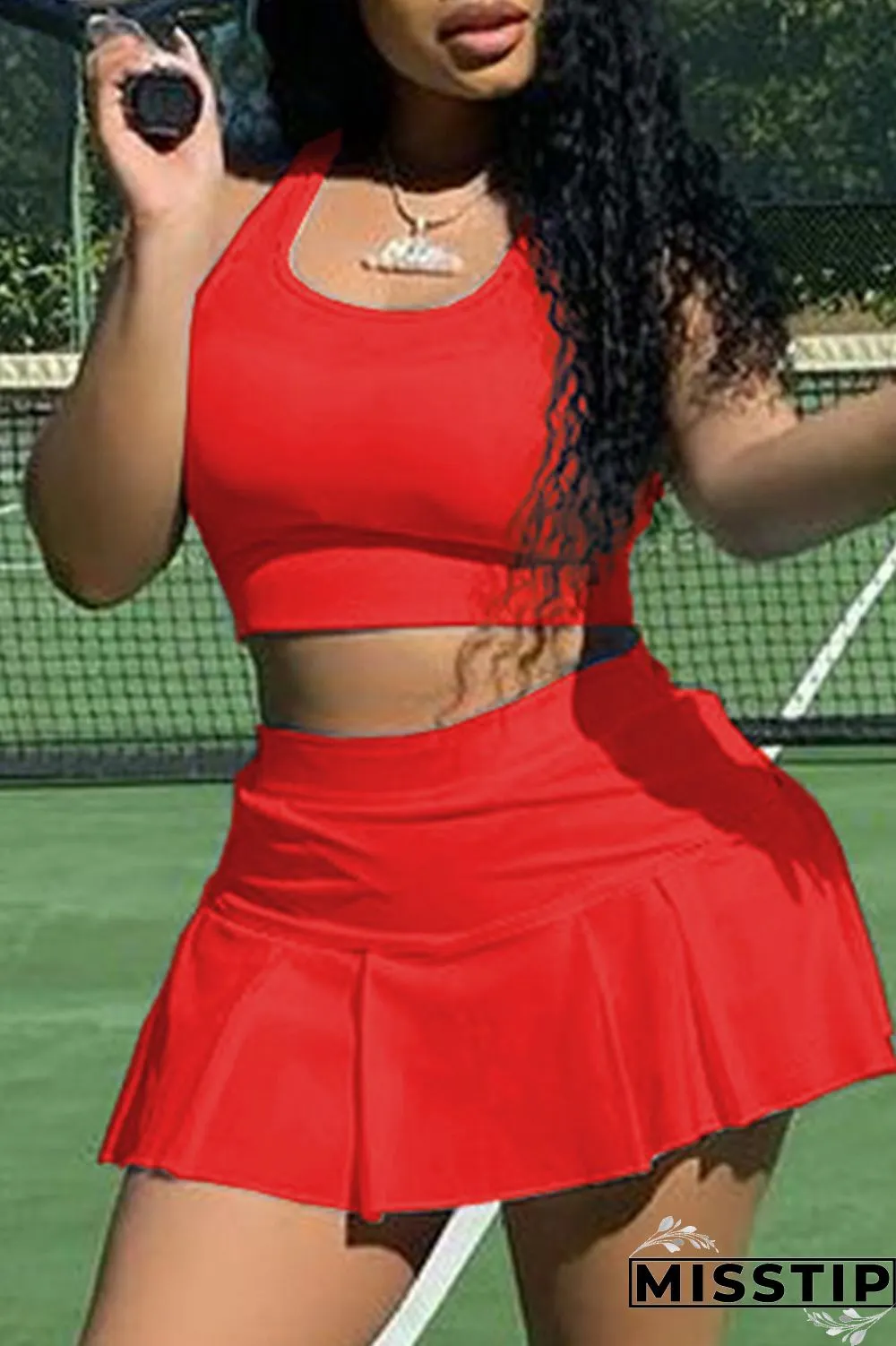 Pink Casual Sportswear Solid Basic U Neck Sleeveless Two Pieces