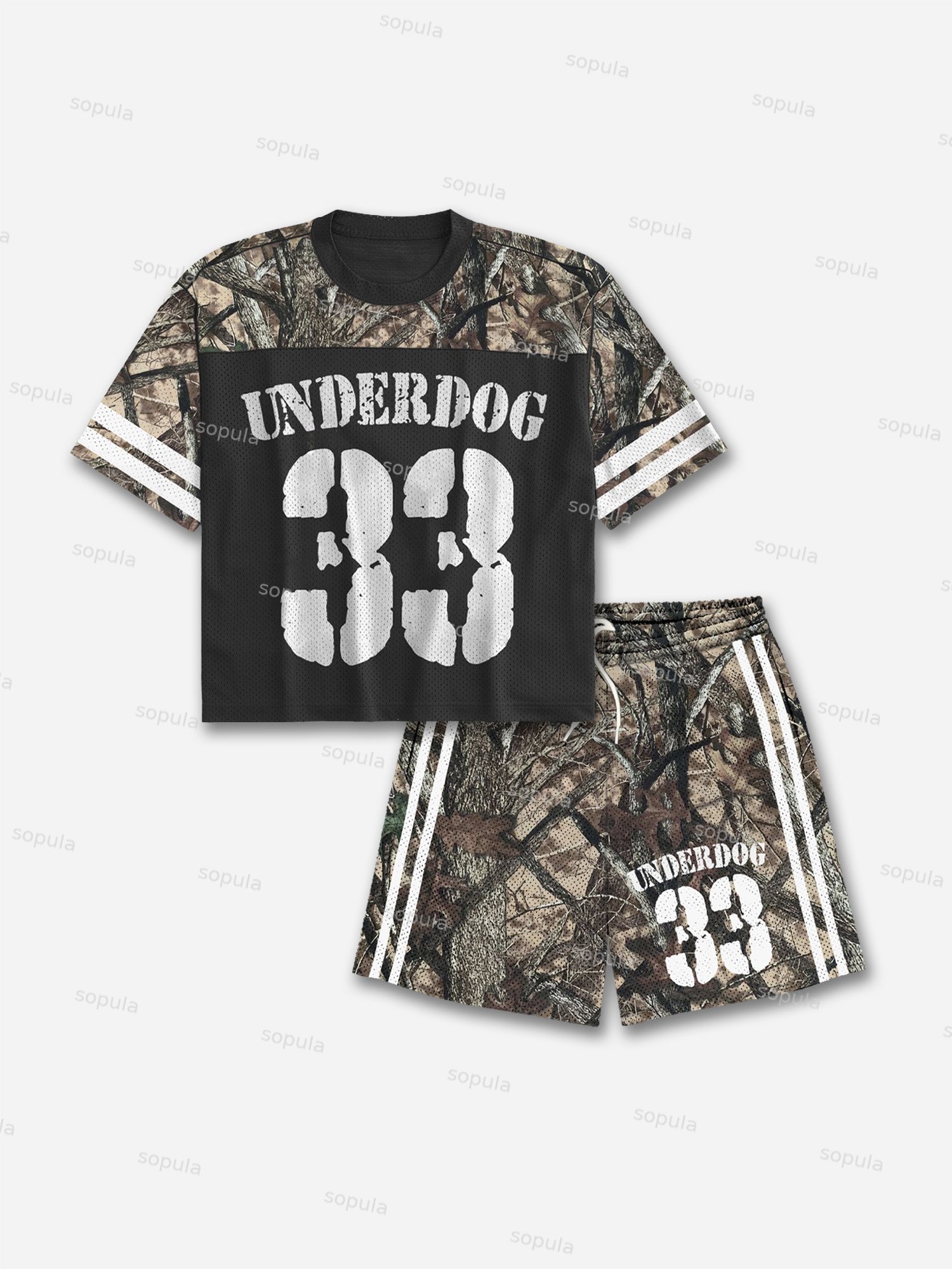 Men's Vintage No.33 Underdog Blokecore Graphic Mesh Football Jersey Tee & Shorts Two Piece Set - Sopula｜Premium Graphic Tees & Graphic Clothing