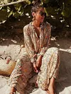 Loose And Plunging Floral Printed Long Sleeves Maxi Dresses