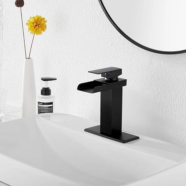 Black Bathroom Facuet Waterfall Bathroom Sink Faucet Single Handle One Hole Basin Mixer Tap Modern Bathroom Vanity Faucet