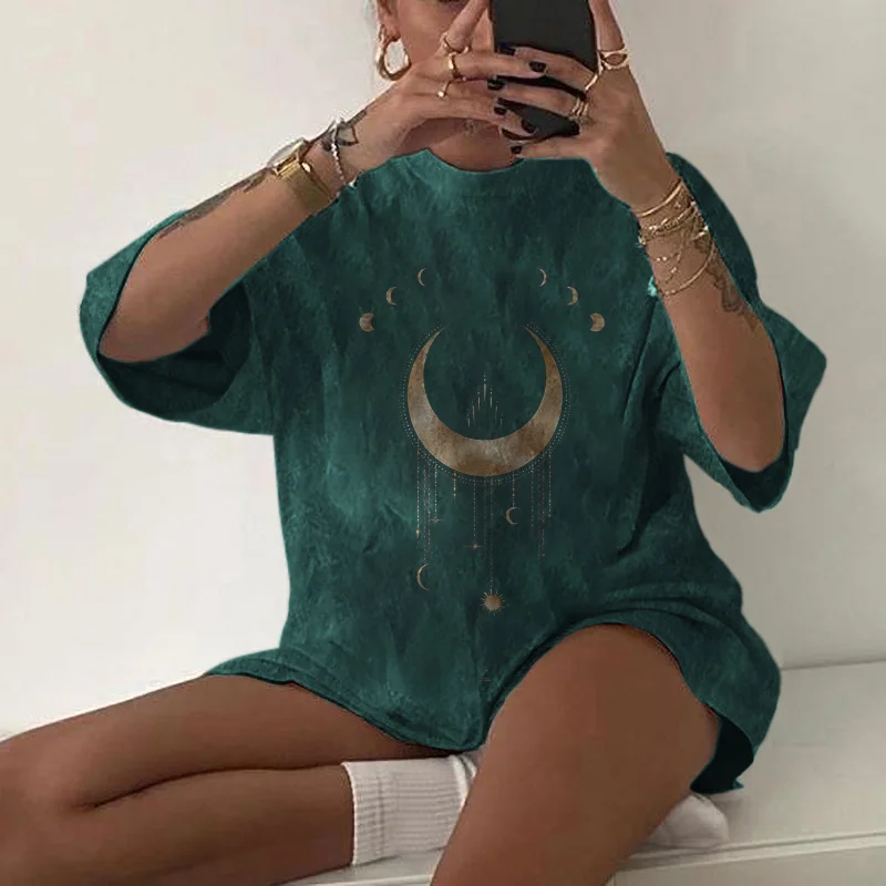   Large Moon And Small Moons Print Casual Loose Cozy T-shirt - Neojana