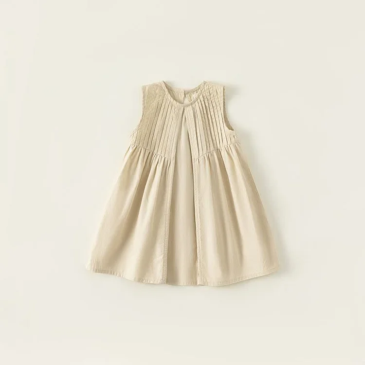 Toddler Girl Pleated Simple Sleeveless Dress