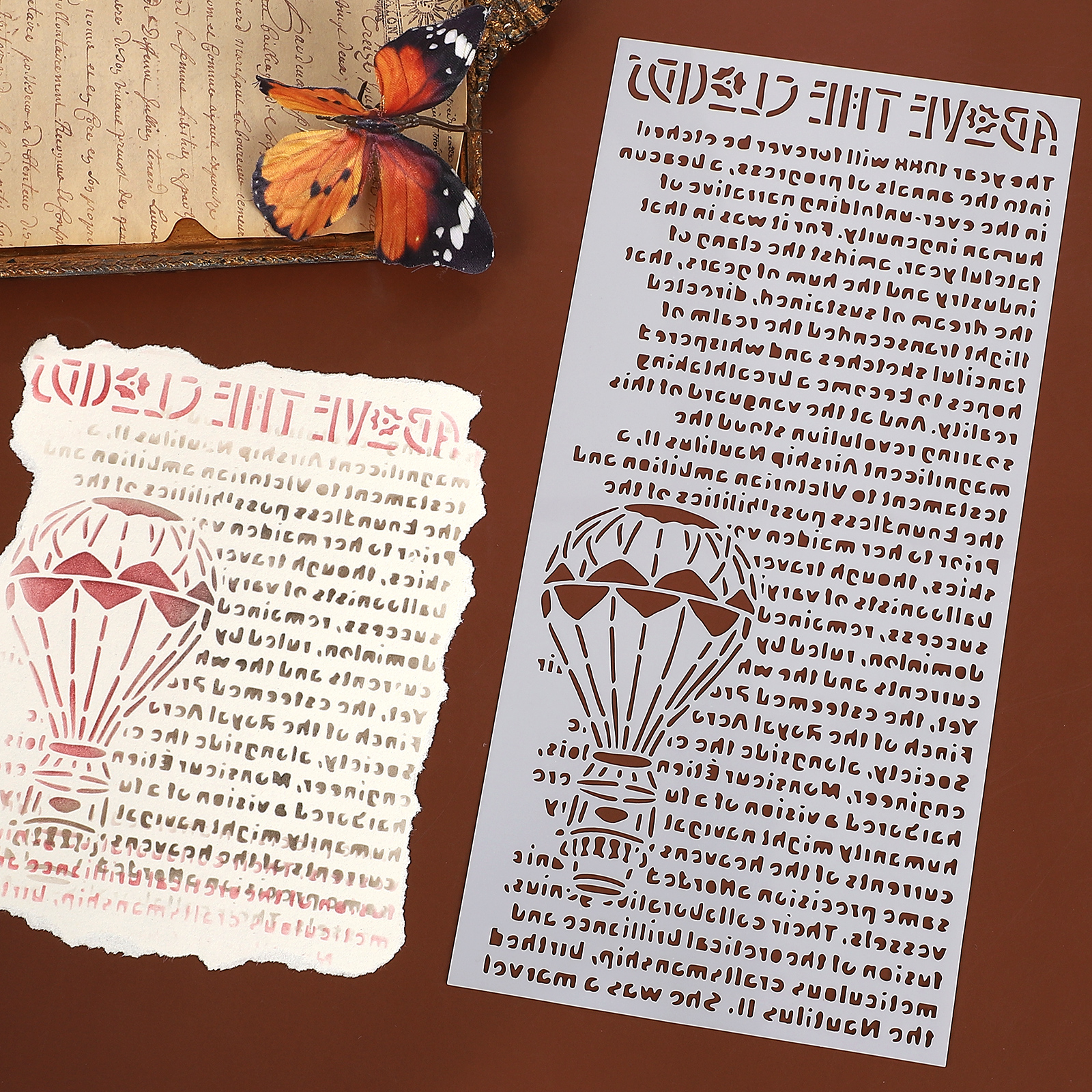 중공 패턴 스텐실 - 빈티지 열기구 영어 텍스트