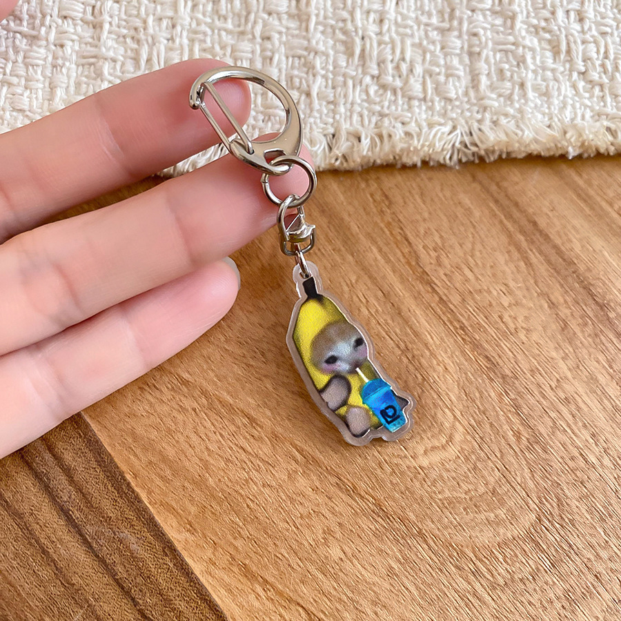 Creative Cartoon Cat Head Banana Cat Emoji Keychain, Cute and Funny Niche Charm, 2025 New Style Backpack Hanger