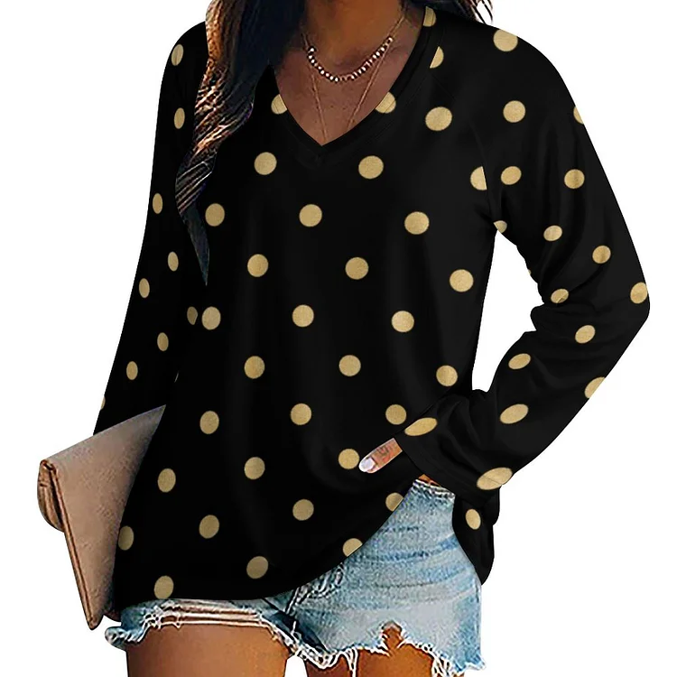 V Neck Polka Dot Formal Tops for Women - Black and White