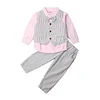 Kids Toddler Baby Boy Autumn Spring Long Sleeve Button Tie T-shirt Tops+Pants Gentleman Outfits 3PCS - honeylives