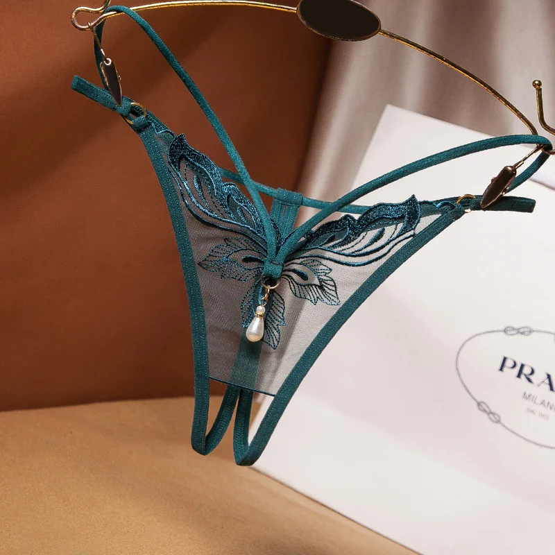 Billionm Erotic Underwear Open Crotch Panties Temptation Embroidery Thong Female Transparent Seamless Underpants Sexy Pearl Panties