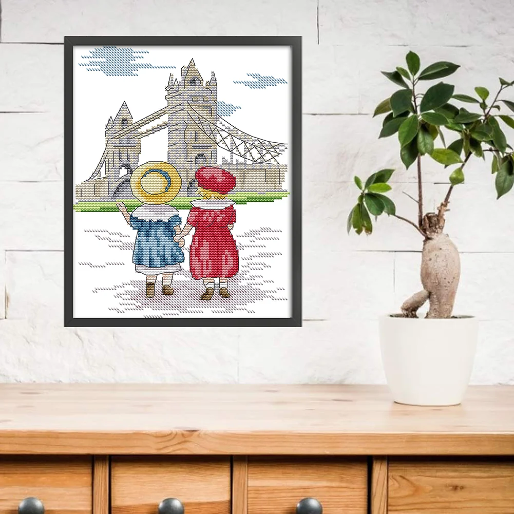 DIY Stamped Cross Stitch 14CT Partial Embroidery 19*27cm - See The Eiffel Tower