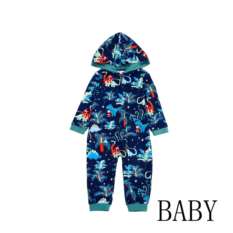 Dinosaur Print Series Blue Family One-piece Christmas Pajamas