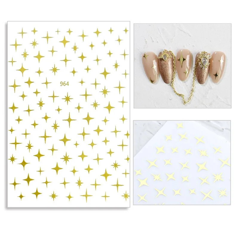 3D Laser Star Nail Sticker Decals Self-adhesive Holographic Sparkle Star Design Stickers for Salon Manicure Nail Art Decoration