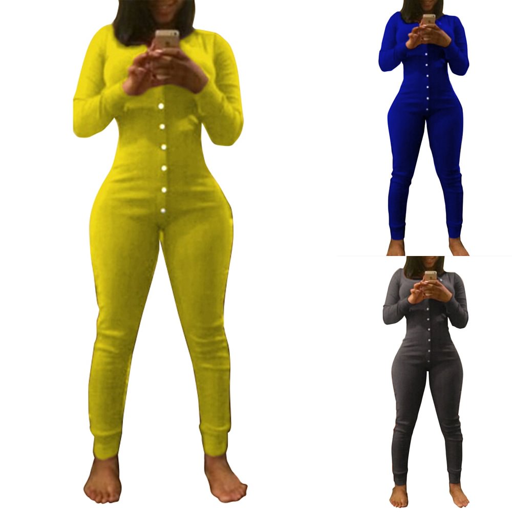 Ladies Onesies Playsuit Jumpsuit Buttoned Womens Sleepwear-Pajamasbuy