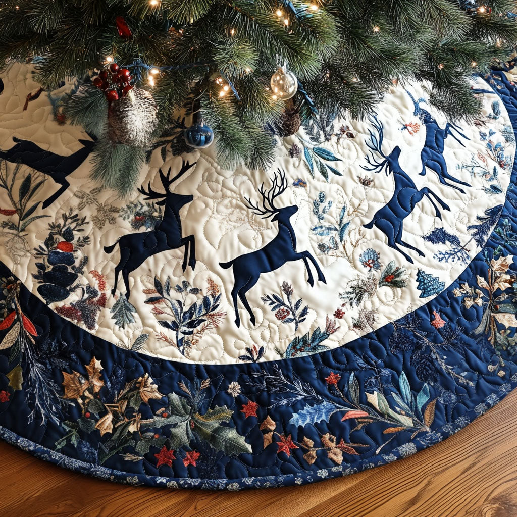 Reindeer Reverie Quilted Christmas Tree Skirt NCU0PT2382