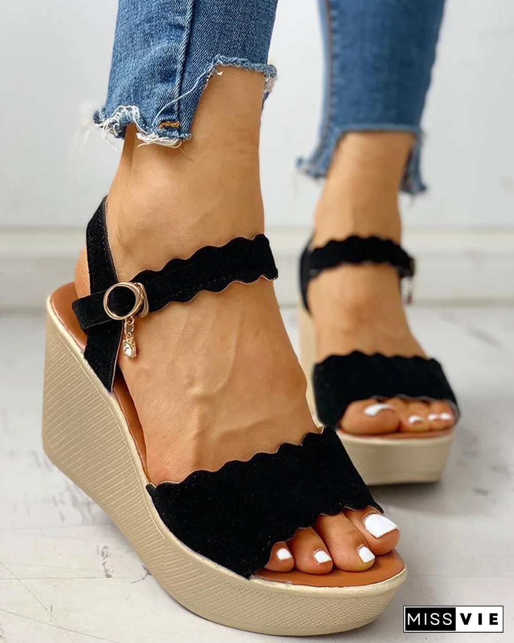 Ankle Strap Buckled Platform Wedge Sandals