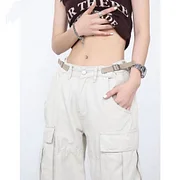 Fitvitalsupplement American Style Loose Straight Overalls Women Y2K Street Hip-Hop High Waist Mopping Pants Couple Casual Big Pocket Straight Pants