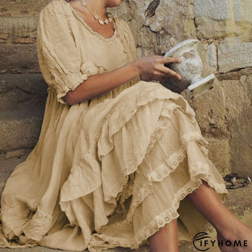 Vintage Striped Long Sleeve V Neck Casual Weaving Dress | IFYHOME