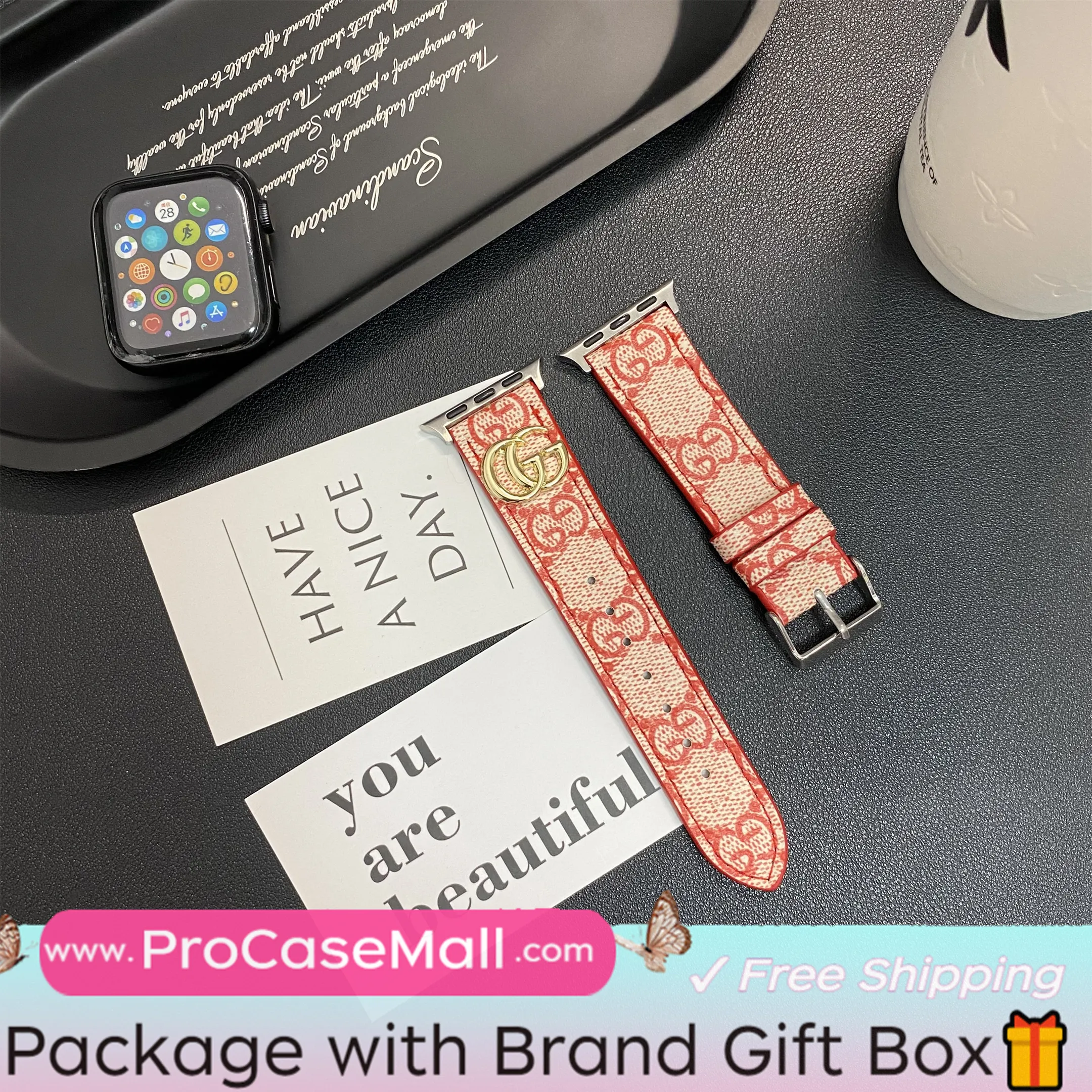 Signature Gucci Ophidia GG Metal Logo Leather Apple Phone Replacement Strap