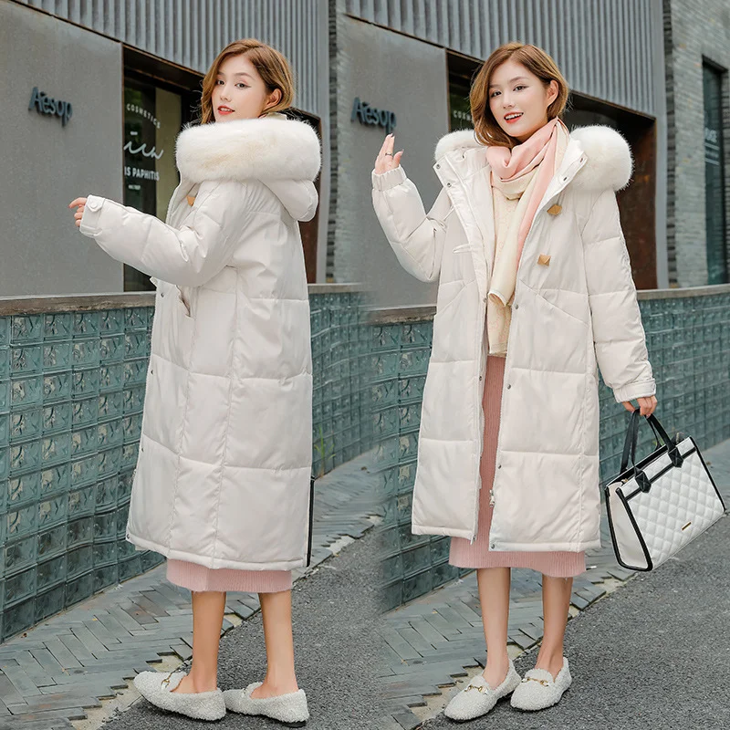 Toloer Web Celebrity Down Cotton Clothes Hu Chuliang Leisure Loose Female Long Over The Knee Cotton Clothes 2024 Winter New Wool Collar Coat Tide-Outfit Ideas