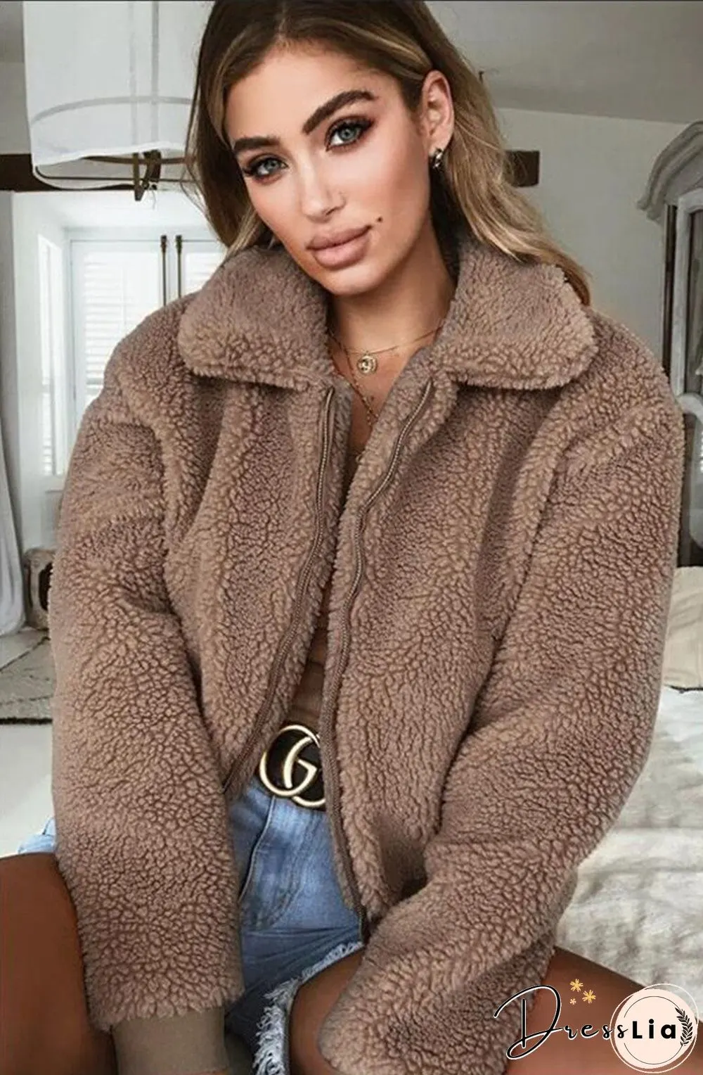 Womens Autumn and Winter Warm Fleece Jacket Top Clothing Wool Coat Women Vintage Camel
